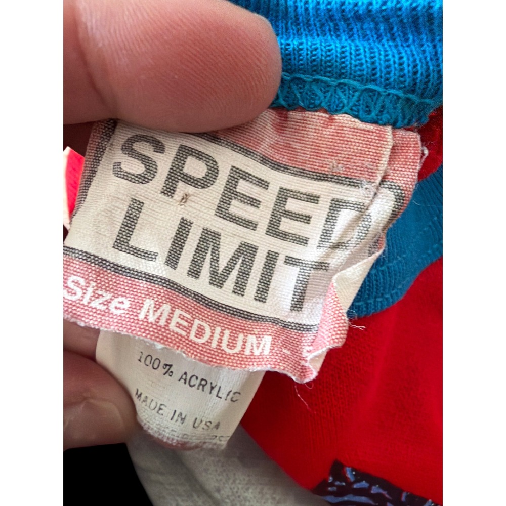 Vintage Speed Limit Rollerblade Graphic Sweatshirt Red Blue Colorblock Medium - Picture 3 of 4